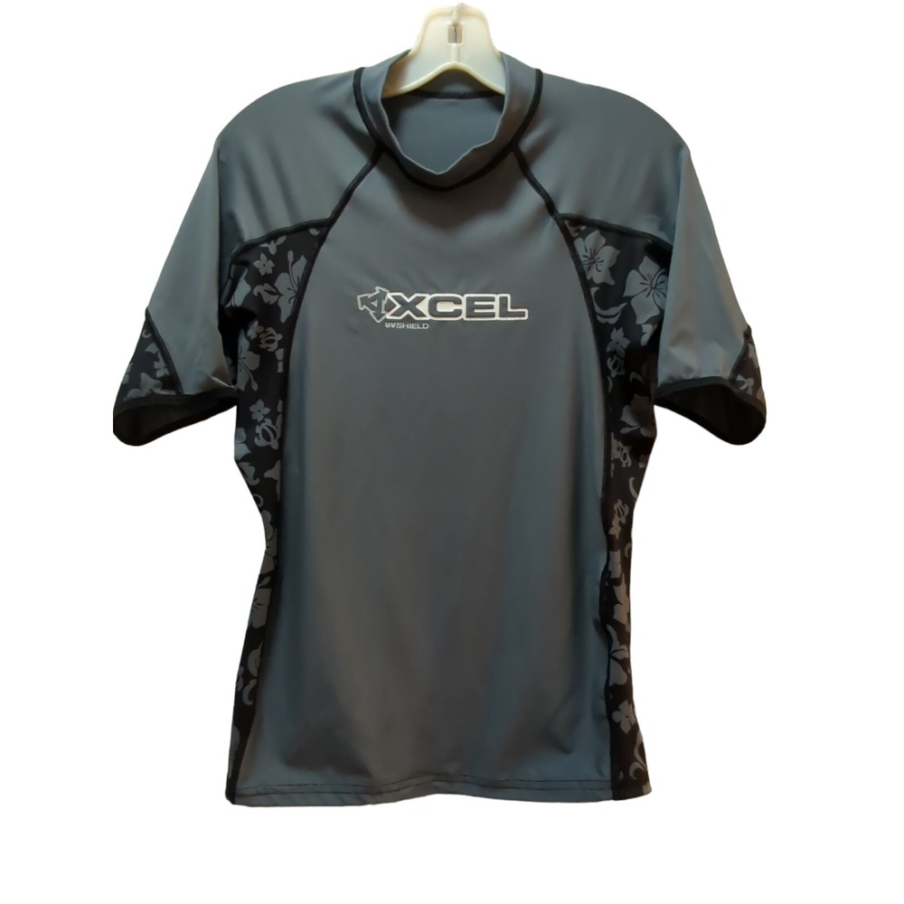 Xcel UV Shield Women Large Gray floral Short Sleeve Swim Surf Shirt Rash Guard L